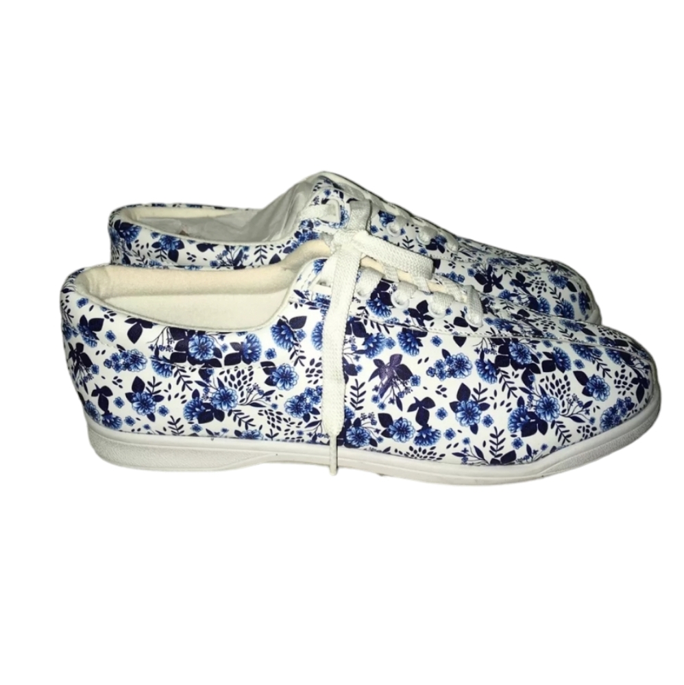 Easy Spirit AP1 Leather Sneakers Women's Size 9.5 in White, Blue & Floral Design - Picture 2 of 7
